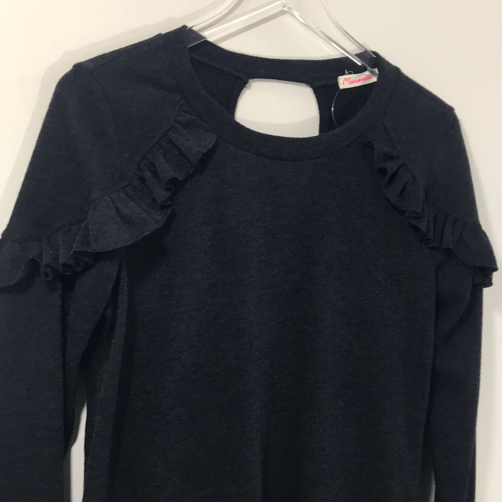 Ruffle Top Keyhole Back Shirt Long Sleeves - Picture 7 of 8
